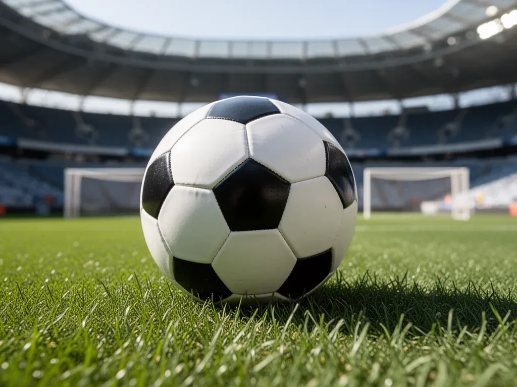 Piłka nożna na murawie stadionu, symbolizująca realia gry i zarobków piłkarzy w 1 lidze
