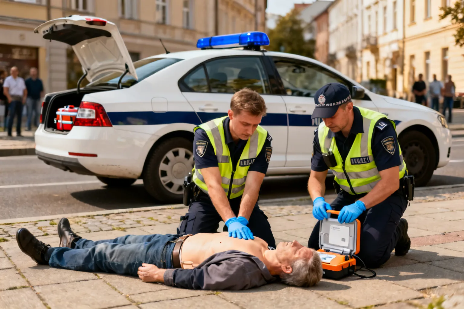Krakowscy policjanci ćwiczyli resuscytację; patrol przywrócił życie mężczyźnie