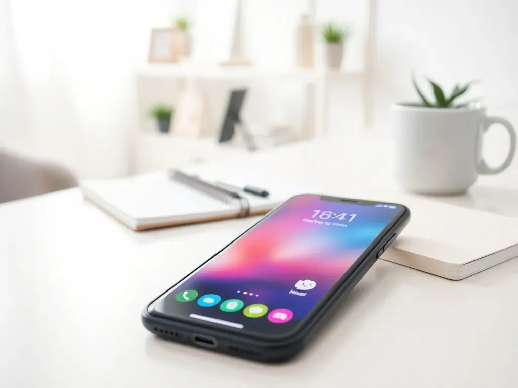 Smartfon z aplikacją social media na biurku w domowym biurze, symbolizujący pracę i zarobki influencera.