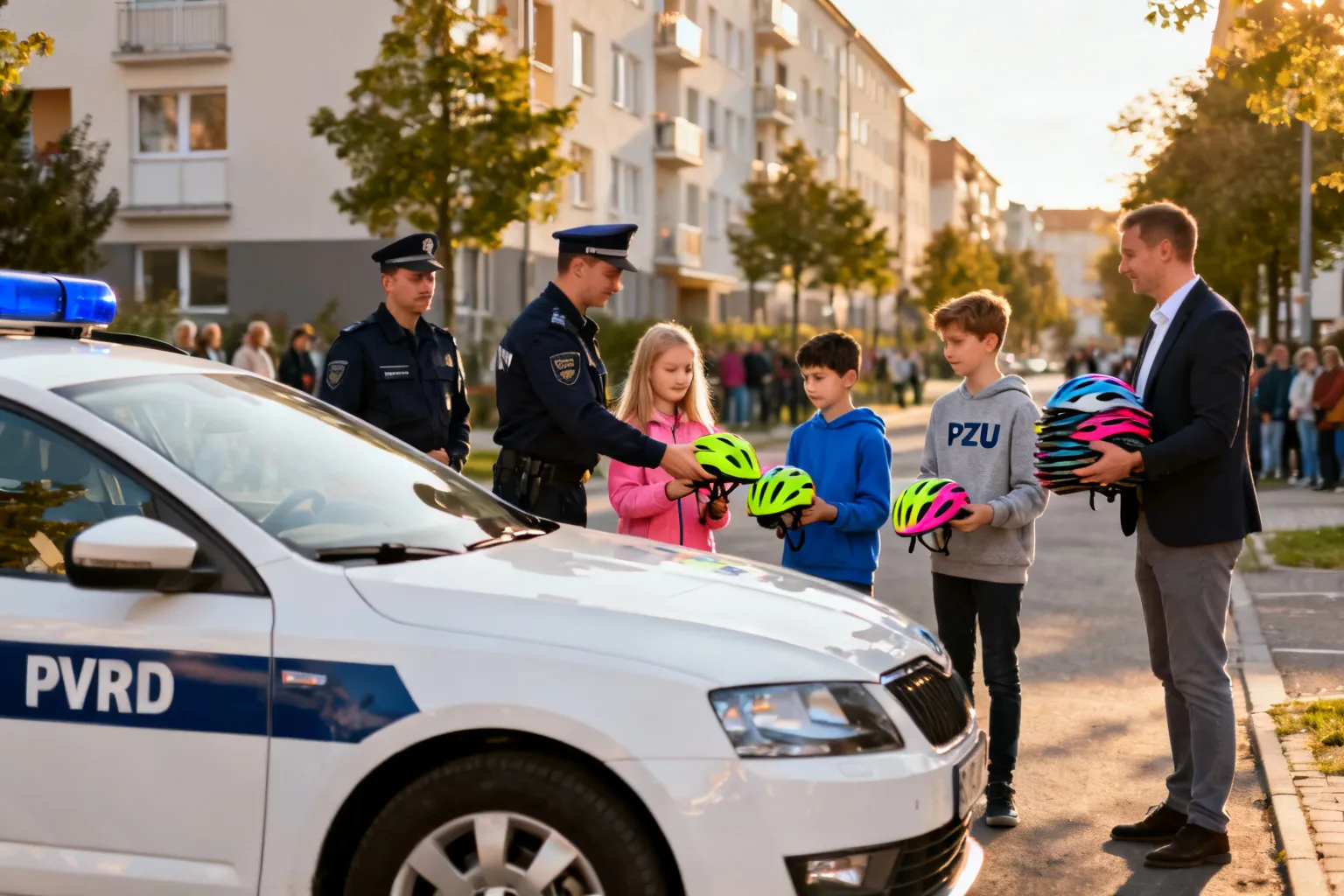Kraków: policjanci WRD i PZU przekazali dzieciom kaski