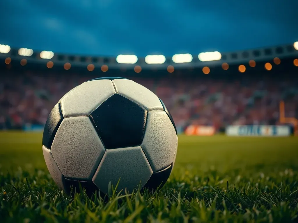 Klasyczna piłka na murawie stadionu, symbolizująca zawodowy futbol i wielomilionowe kontrakty piłkarzy.