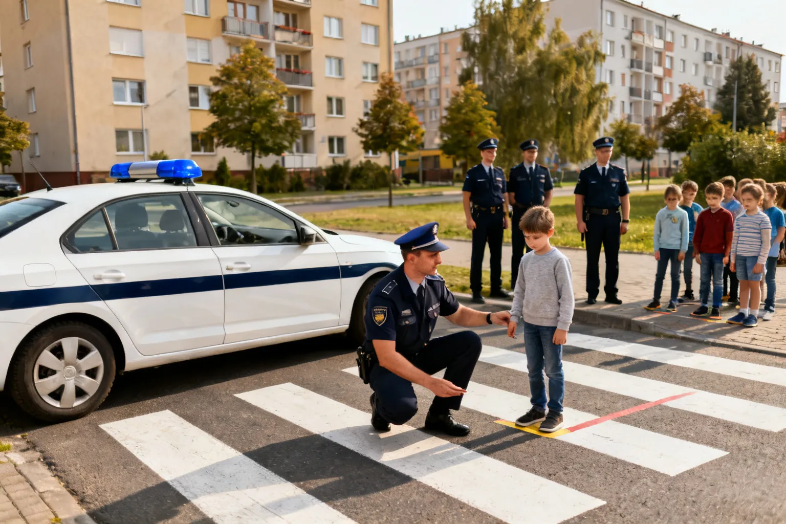 Policjanci uczą dzieci zasad ruchu drogowego w Krakowie