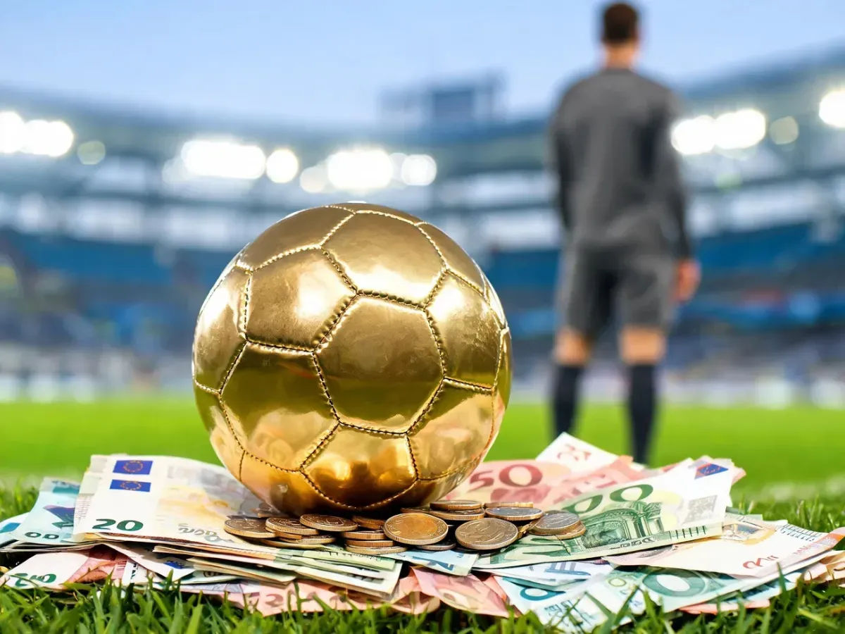 Złota piłka nożna na euro symbolizuje ogromne zarobki piłkarzy, nawiązując do minutowych stawek Cristiano Ronaldo.